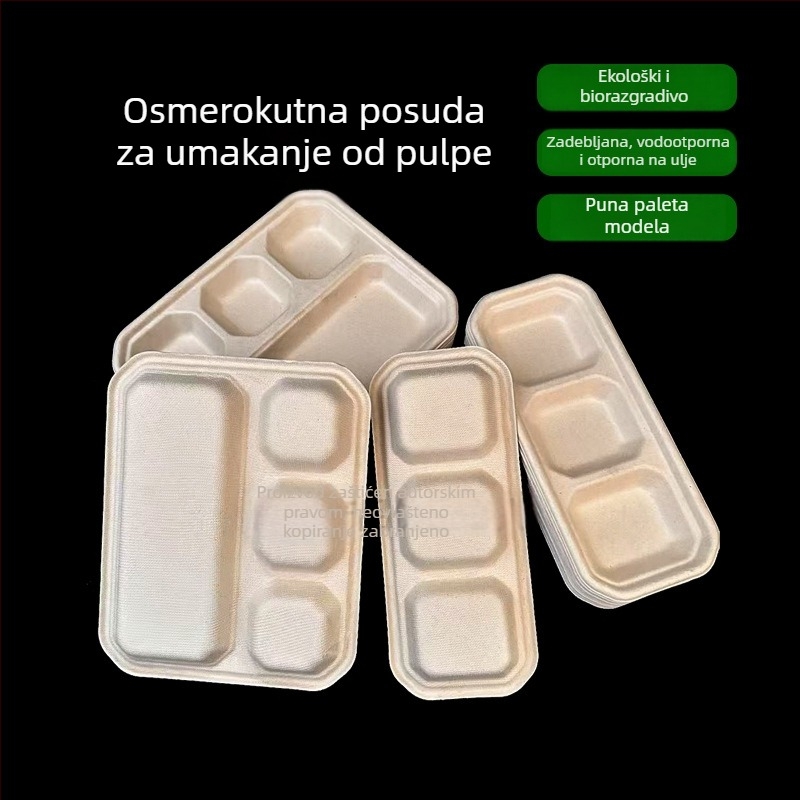 Jednokratna posuda od papirnate mase za dip za hot pot i roštilj, s više pretinaca, otporna na curenje, odjeljak za kosti.