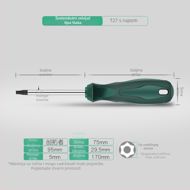 Skup Torx odvijača s produženom šipkom od 40 cm, veličine T5-T30, s otvorima i bez njih