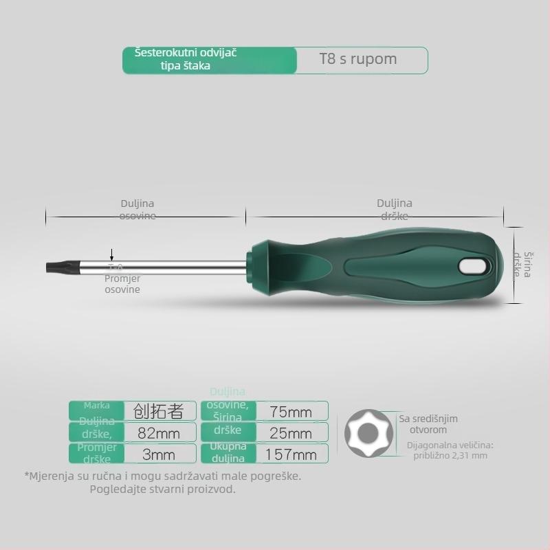 Skup Torx odvijača s produženom šipkom od 40 cm, veličine T5-T30, s otvorima i bez njih