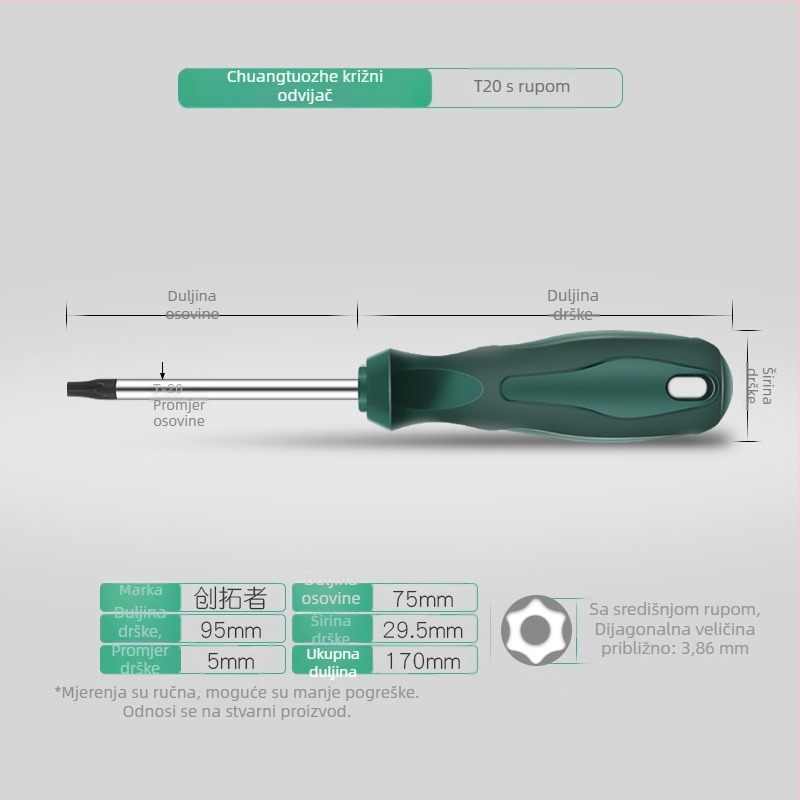 Skup Torx odvijača s produženom šipkom od 40 cm, veličine T5-T30, s otvorima i bez njih