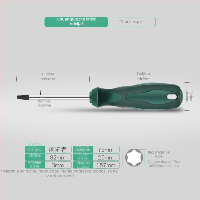 Skup Torx odvijača s produženom šipkom od 40 cm, veličine T5-T30, s otvorima i bez njih