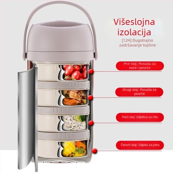 Kutija za obrok s velikim kapacitetom, višeslojna od nehrđajućeg čelika, izolirana, sprječava miješanje okusa, Bento lonac za studente