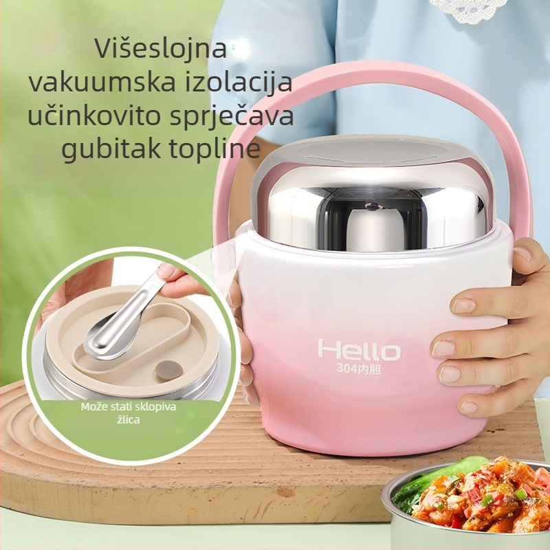 Izolirana kutija za obrok s višeslojnom vakuumskom izolacijom, prijenosna za posao ili školu, moderan dizajn, kapacitet 1.5 L