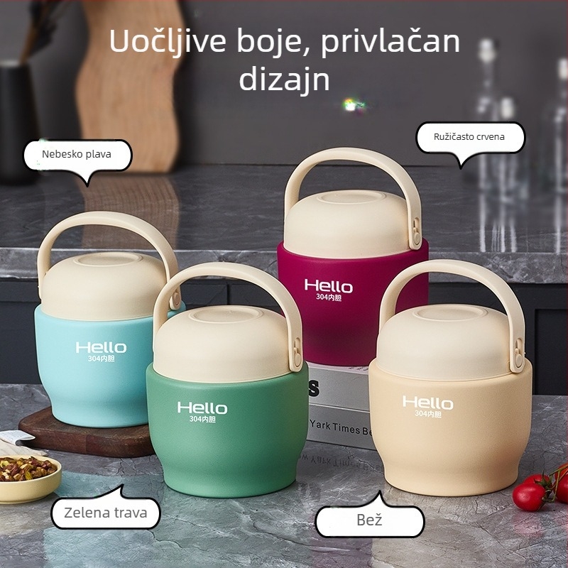 Izolirana kutija za obrok s višeslojnom vakuumskom izolacijom, prijenosna za posao ili školu, moderan dizajn, kapacitet 1.5 L
