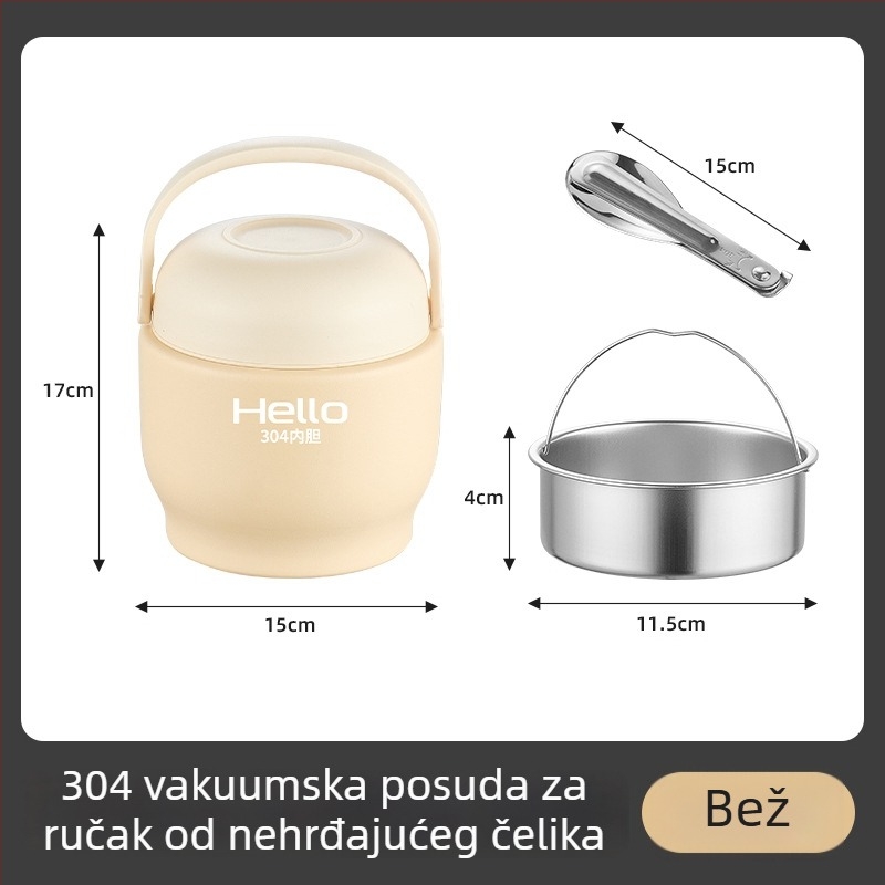 Izolirana kutija za obrok s višeslojnom vakuumskom izolacijom, prijenosna za posao ili školu, moderan dizajn, kapacitet 1.5 L