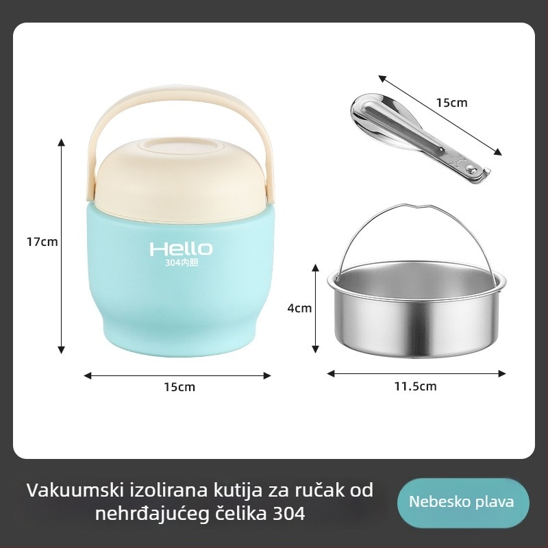 Izolirana kutija za obrok s višeslojnom vakuumskom izolacijom, prijenosna za posao ili školu, moderan dizajn, kapacitet 1.5 L