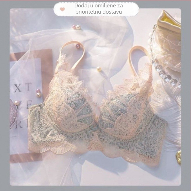 Francuski čipkasti push-up grudnjak za mali bust, 3/4 košarica, podesiva, sprječava opuštanje grudi, set grudnjaka