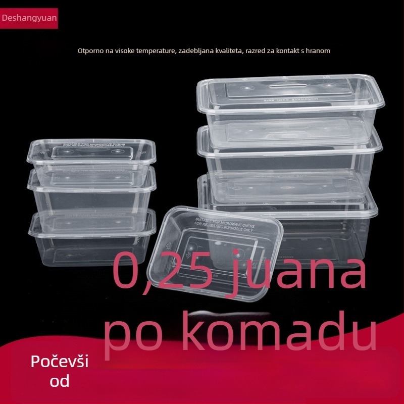 Jednokratna prozirna pravokutna kutija za obrok s poklopcem – plastična kutija za dostavu