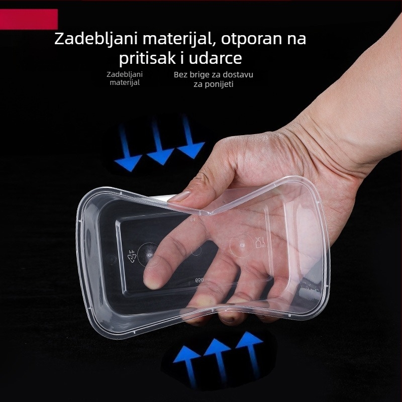 Jednokratna prozirna pravokutna kutija za obrok s poklopcem – plastična kutija za dostavu