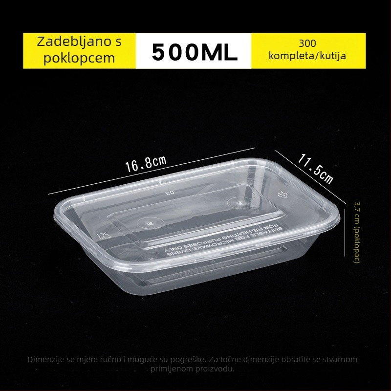 Jednokratna prozirna pravokutna kutija za obrok s poklopcem – plastična kutija za dostavu