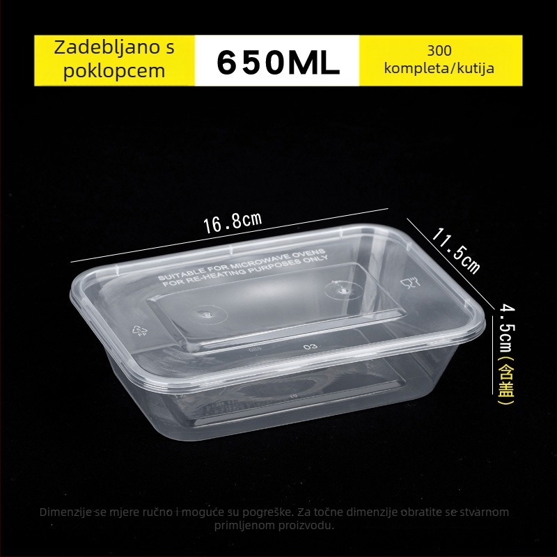 Jednokratna prozirna pravokutna kutija za obrok s poklopcem – plastična kutija za dostavu