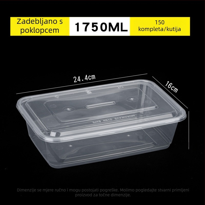 Jednokratna prozirna pravokutna kutija za obrok s poklopcem – plastična kutija za dostavu