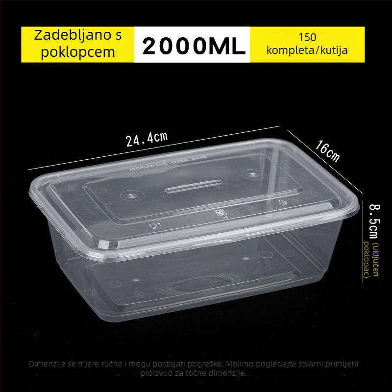Jednokratna prozirna pravokutna kutija za obrok s poklopcem – plastična kutija za dostavu
