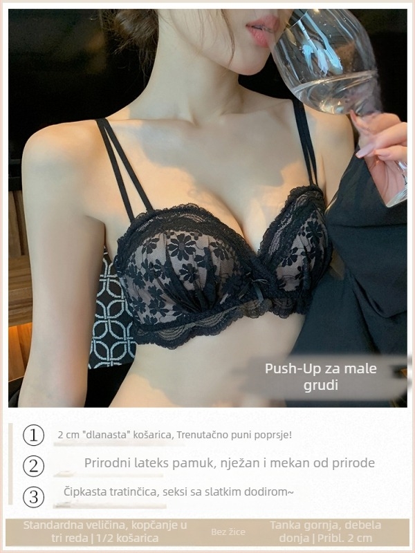 Dantelni bežični grudnjak za male grudi, skuplja i podupire grudi, protiv spuštanja, deblje košarice — set grudnjaka