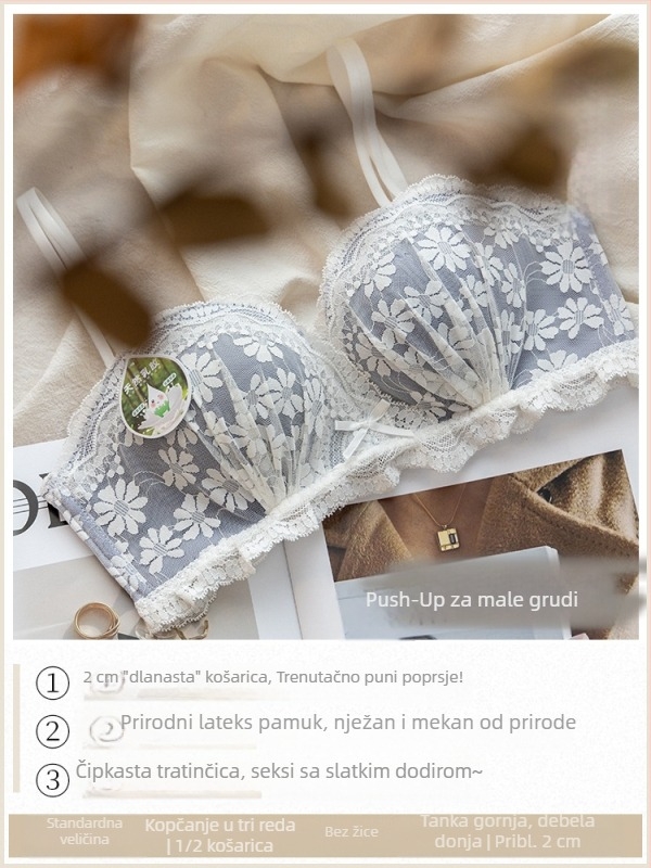 Dantelni bežični grudnjak za male grudi, skuplja i podupire grudi, protiv spuštanja, deblje košarice — set grudnjaka