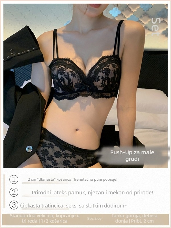 Dantelni bežični grudnjak za male grudi, skuplja i podupire grudi, protiv spuštanja, deblje košarice — set grudnjaka
