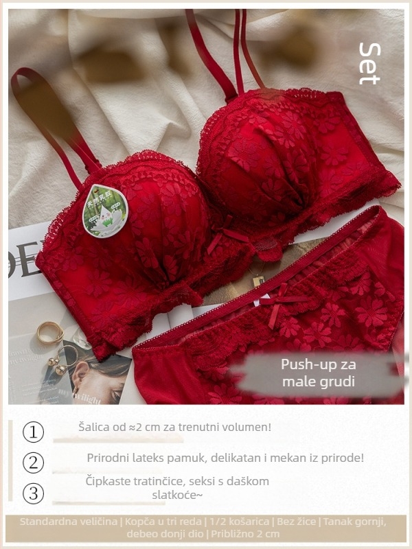 Dantelni bežični grudnjak za male grudi, skuplja i podupire grudi, protiv spuštanja, deblje košarice — set grudnjaka