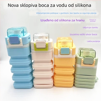 Visoko kapacitna sklopiva čaša od silikona za hranu, sa slamkom, lagana, otporna na visoke temperature i bez propuštanja.