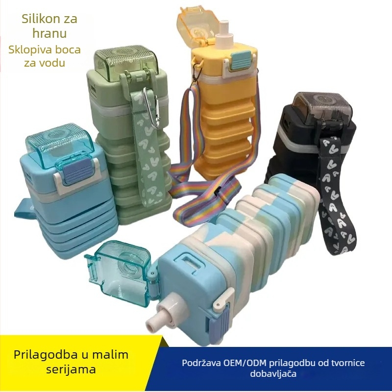 Visoko kapacitna sklopiva čaša od silikona za hranu, sa slamkom, lagana, otporna na visoke temperature i bez propuštanja.