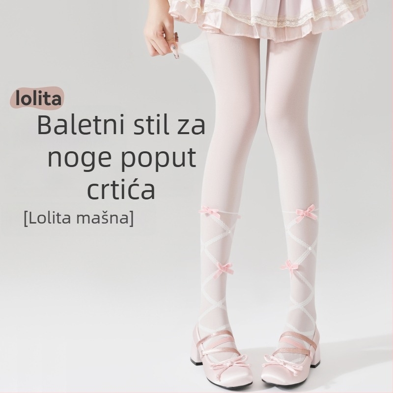 Bijele najlonke s mašnicom u Lolita stilu – tanke, prozirne za žene