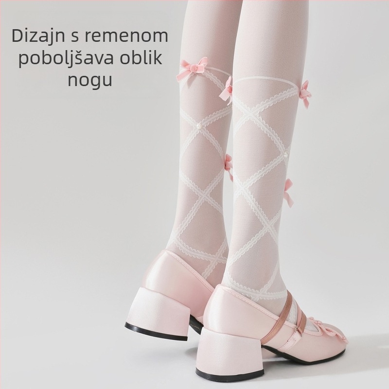 Bijele najlonke s mašnicom u Lolita stilu – tanke, prozirne za žene