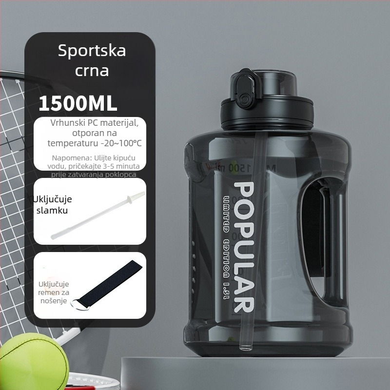 Visokokapacitetna sportska boca za vodu, unisex, za outdoor fitness, otporna na visoke temperature, sa slamkom