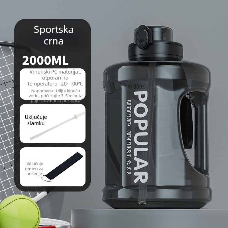 Visokokapacitetna sportska boca za vodu, unisex, za outdoor fitness, otporna na visoke temperature, sa slamkom