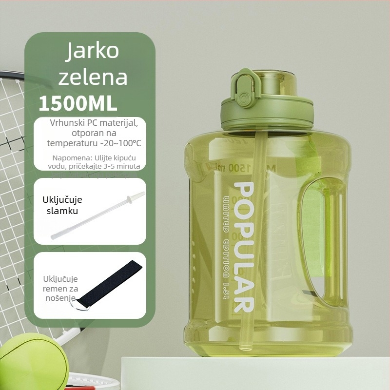 Visokokapacitetna sportska boca za vodu, unisex, za outdoor fitness, otporna na visoke temperature, sa slamkom