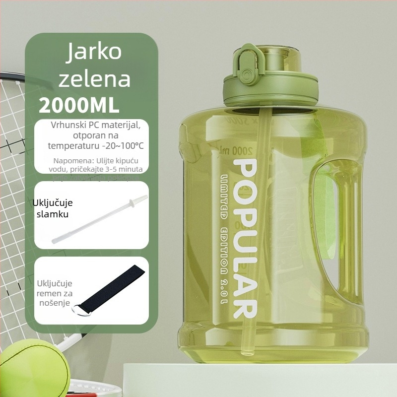 Visokokapacitetna sportska boca za vodu, unisex, za outdoor fitness, otporna na visoke temperature, sa slamkom