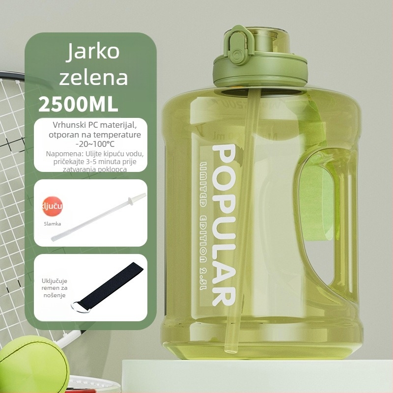 Visokokapacitetna sportska boca za vodu, unisex, za outdoor fitness, otporna na visoke temperature, sa slamkom