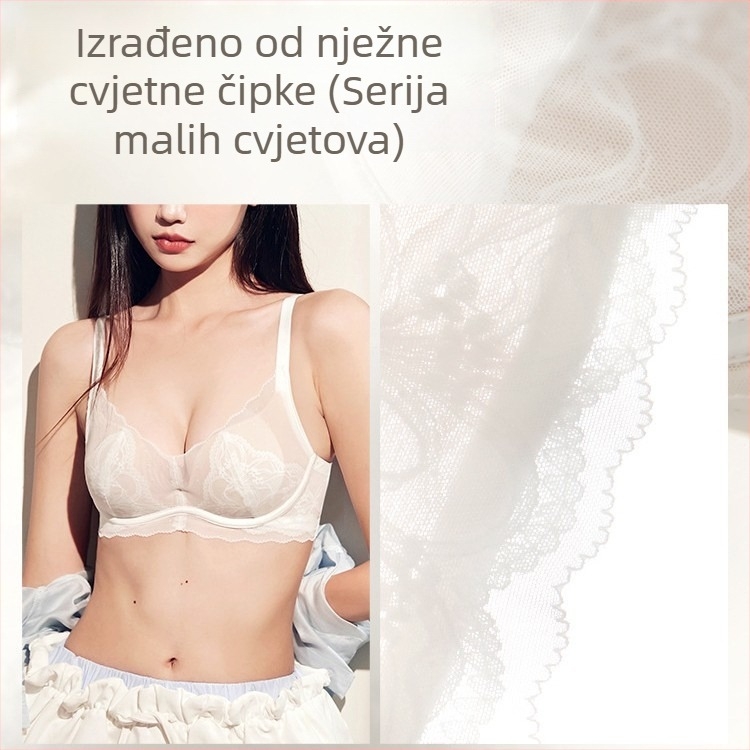 Bežični čipkasti grudnjak za žene s malim grudima, skuplja i naglašava dekolte, 3/4 košarica, seksi dizajn u francuskom stilu
