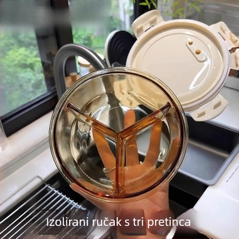 Kružna staklena kutija za ručak, pogodna za mikrovalnu pećnicu, za studente i uredske djelatnike, četiri odjeljka za obrok i juhu, čuva svježinu