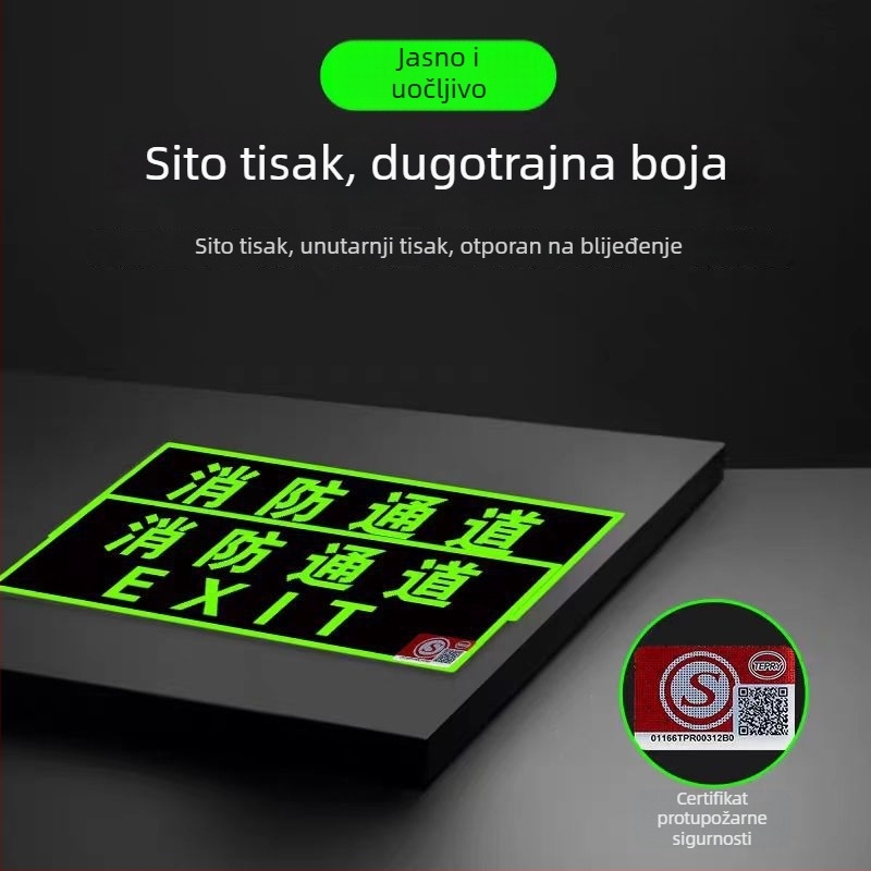 Samoosvijetljajući znak izlaska iz požara 3C, fluorescirajuće noćno svjetlo, zidna naljepnica za evakuaciju