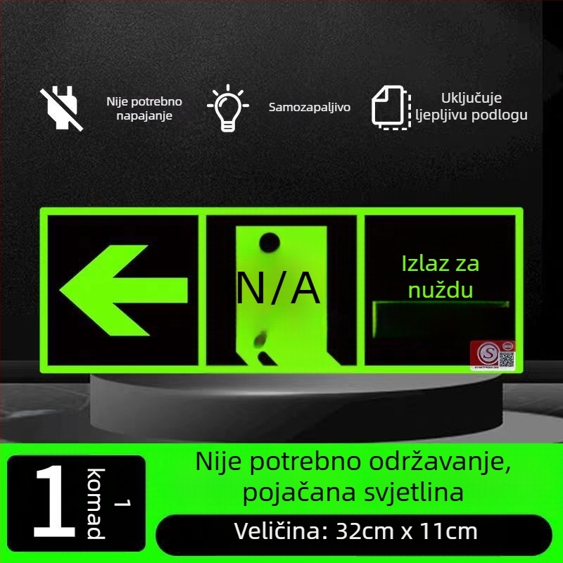 Samoosvijetljajući znak izlaska iz požara 3C, fluorescirajuće noćno svjetlo, zidna naljepnica za evakuaciju