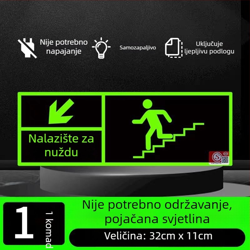 Samoosvijetljajući znak izlaska iz požara 3C, fluorescirajuće noćno svjetlo, zidna naljepnica za evakuaciju