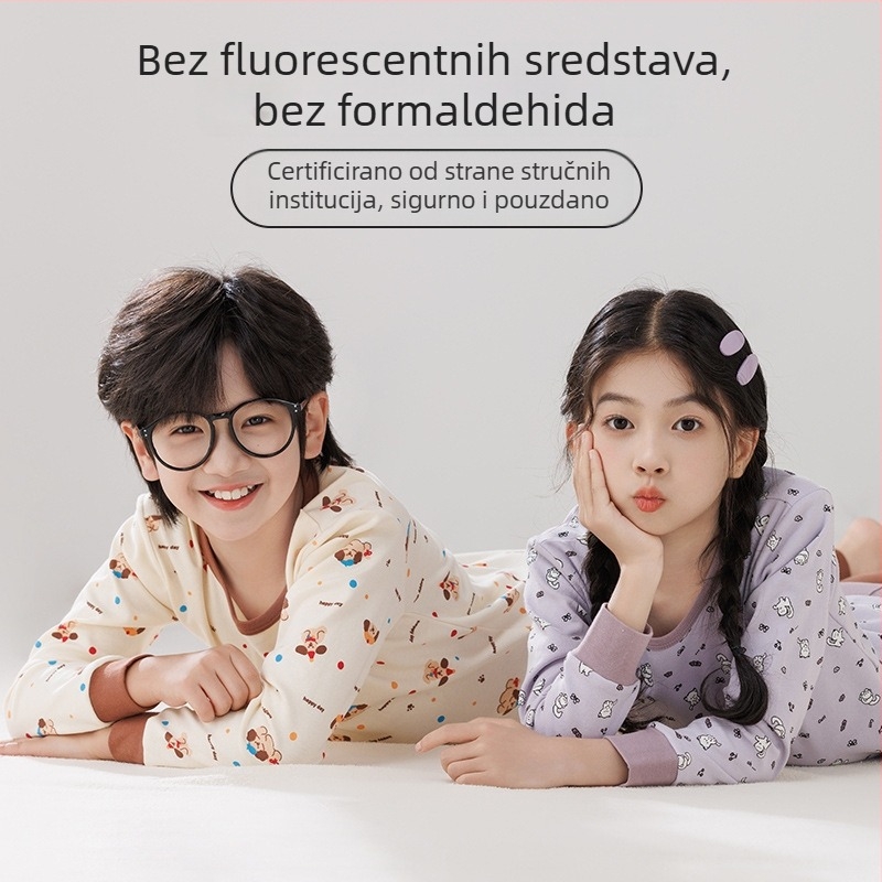 Dječji termalni set od 100% pamuka – gornji dio s okruglim izrezom i hlače, za zimu i jesen