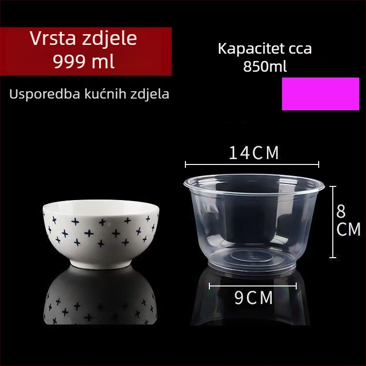 Jednokratne plastične zdjele za dostavu, okrugle, kapacitet 360–1000 ml, kutija 300 komada