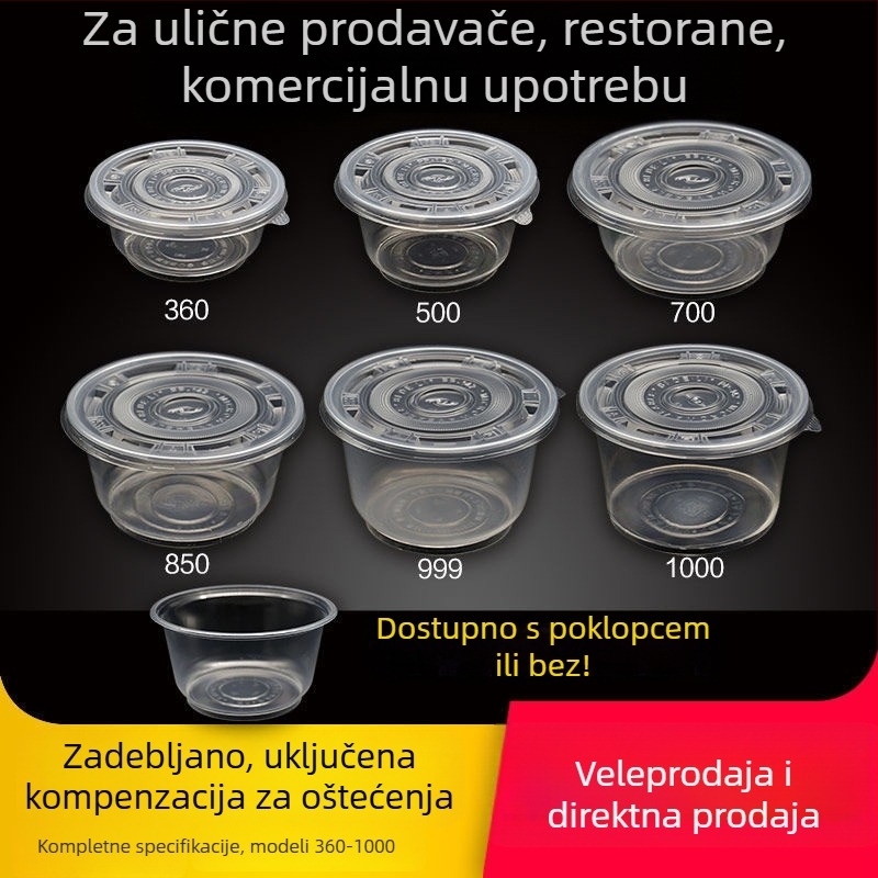 Jednokratne plastične zdjele za dostavu, okrugle, kapacitet 360–1000 ml, kutija 300 komada