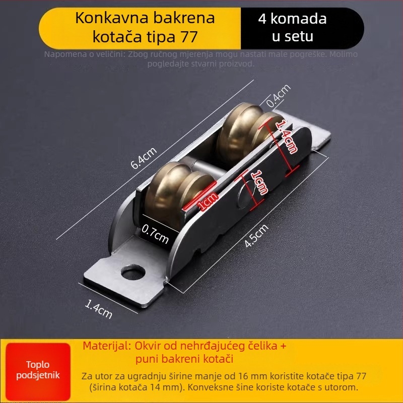 Mali donji kotač za klizna vrata i tračnice prozora, aluminijska legura