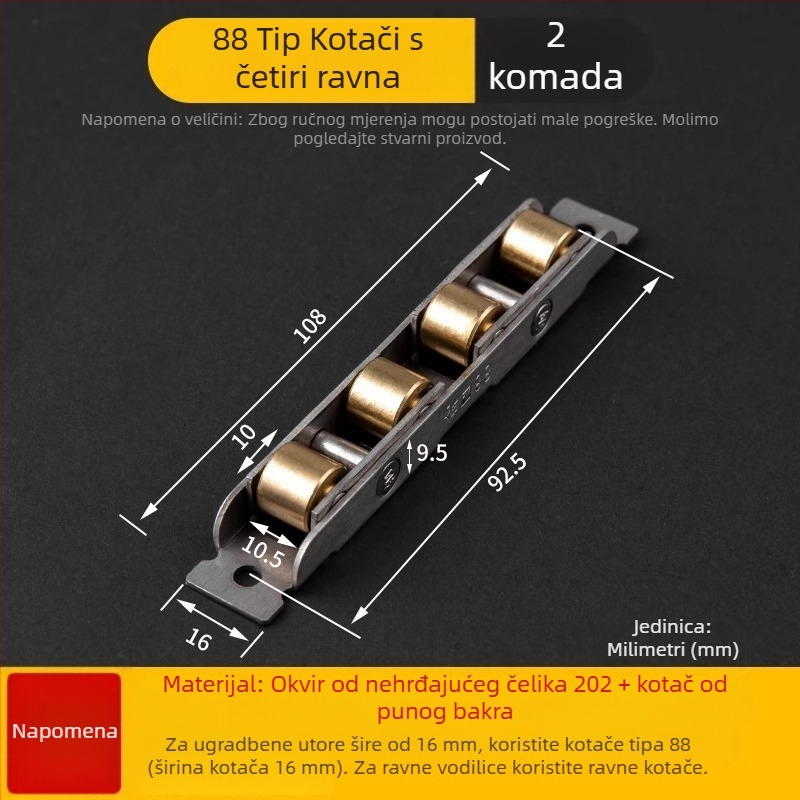 Mali donji kotač za klizna vrata i tračnice prozora, aluminijska legura