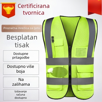 Ljetna prozračna mrežasta vesta s višestrukim džepovima, fluorescirajućom bojom i reflektirajućim elementima, za gradnju, vožnju biciklom i vrt