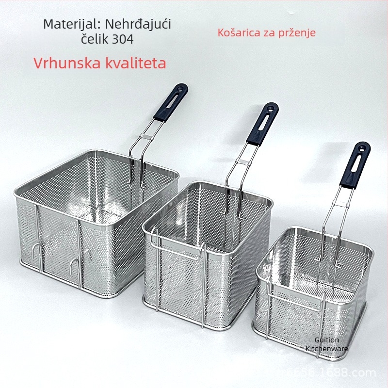 304 nehrđajući čelik perforirana košara za prženje za grickalice, komadiće piletine i pomfrit, ocjeđivanje ulja, filtrirajuća mreža, skimmer, komercijalna uporaba