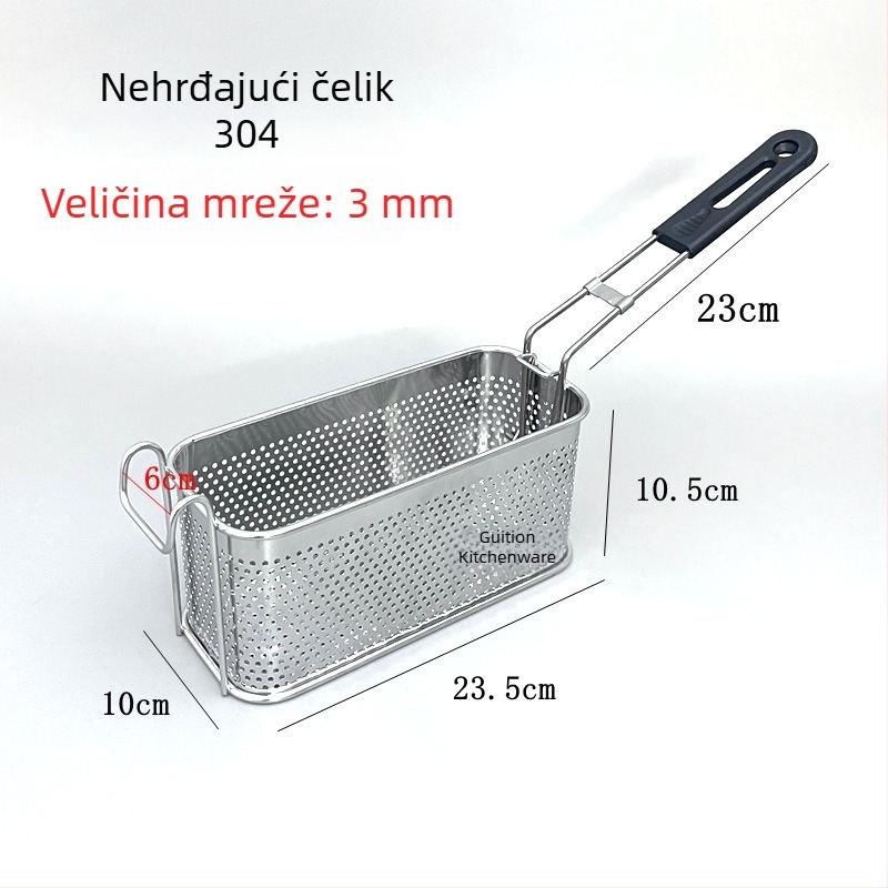 304 nehrđajući čelik perforirana košara za prženje za grickalice, komadiće piletine i pomfrit, ocjeđivanje ulja, filtrirajuća mreža, skimmer, komercijalna uporaba