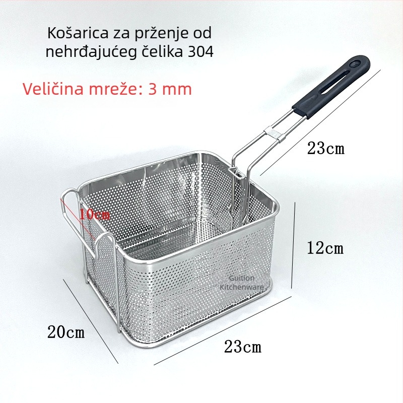 304 nehrđajući čelik perforirana košara za prženje za grickalice, komadiće piletine i pomfrit, ocjeđivanje ulja, filtrirajuća mreža, skimmer, komercijalna uporaba