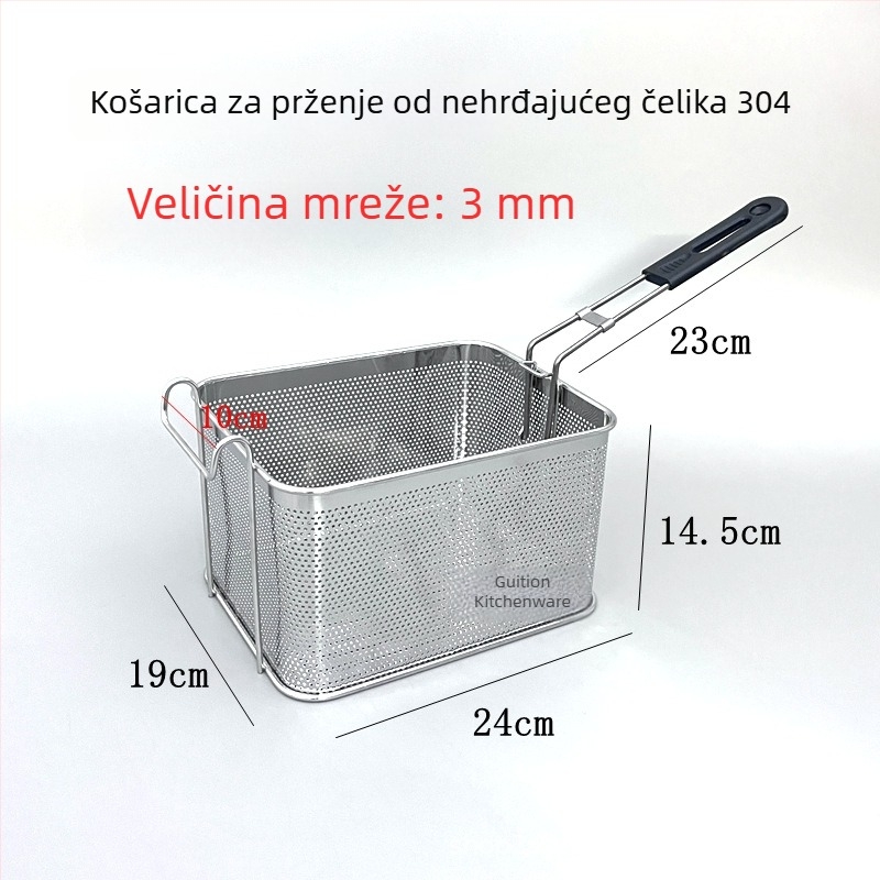 304 nehrđajući čelik perforirana košara za prženje za grickalice, komadiće piletine i pomfrit, ocjeđivanje ulja, filtrirajuća mreža, skimmer, komercijalna uporaba