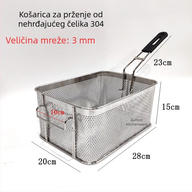 304 nehrđajući čelik perforirana košara za prženje za grickalice, komadiće piletine i pomfrit, ocjeđivanje ulja, filtrirajuća mreža, skimmer, komercijalna uporaba