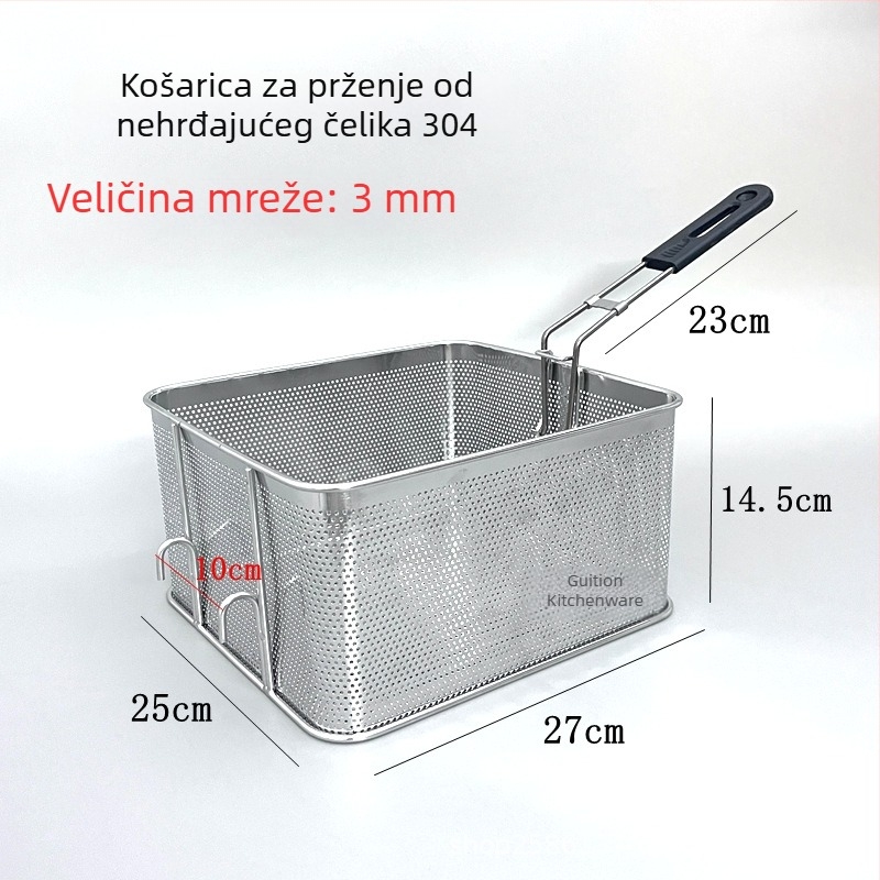 304 nehrđajući čelik perforirana košara za prženje za grickalice, komadiće piletine i pomfrit, ocjeđivanje ulja, filtrirajuća mreža, skimmer, komercijalna uporaba