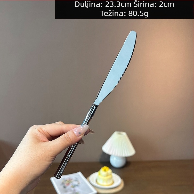 304 nehrđajući čelik, kineskog stila kovano žličica s dizajnom bambusa, elegantan kinesko-zapadni set pribora s nožem, vilicom, žlicom, nožem za maslac i vilicom za voće