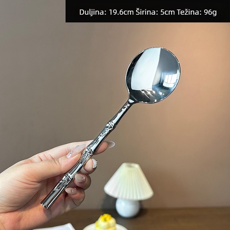 304 nehrđajući čelik, kineskog stila kovano žličica s dizajnom bambusa, elegantan kinesko-zapadni set pribora s nožem, vilicom, žlicom, nožem za maslac i vilicom za voće