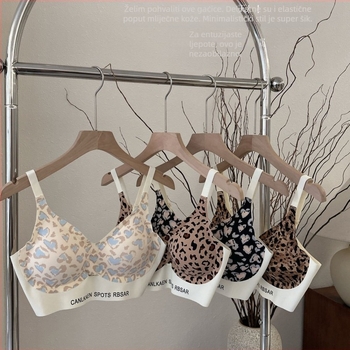 Leopard uzorak bezšavnog push-up grudnjaka s kompletnim setom, najlon materijal, udoban stražnji dizajn, francuski stil